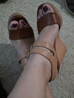 Chloe Two-Tone Tan and Brown Leather Wedge Sandals